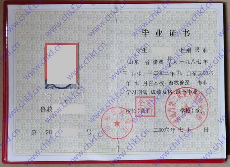 诸城市第二职业中等专业学校2006年中专毕业证